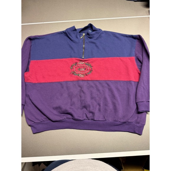 Allison Smith II Tops - Allison Smith II Vintage Colorblock Floral Embroidered Quarter Zip Sweatshirt 1X